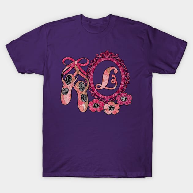 Pink floral ballerina Monogram art L T-Shirt by artbyomega